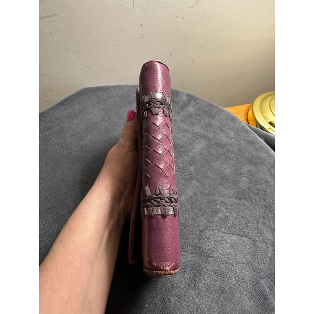 Bottega Veneta Purple Leather Long Snap Wallet w/ Woven Detail - Picture 8 of 15